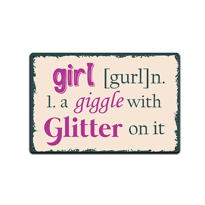 Tin Sign For Kids Wall Room Door Decor- Definition Girl Giggle Glitter