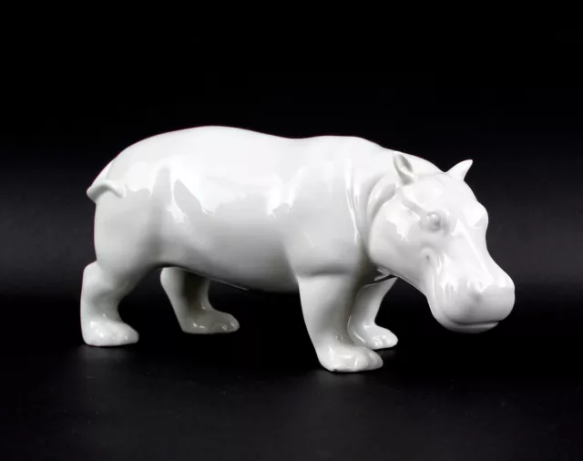 9942397-ds Wagner&apel Porcelana Figura Hipopótamo Blanco 10x21cm
