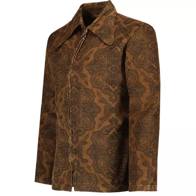 MENS RETRO MOD 60s 70s BEAGLE DAGGER COLLAR CORD ZIP SHIRT Ziggy Paisley MC1085 2