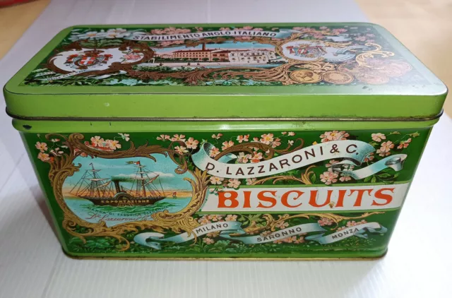 SCATOLA LATTA BISCUITS LAZZARONI BISCOTTI SARONNO MONZA 1987 con VELIERO VINTAGE