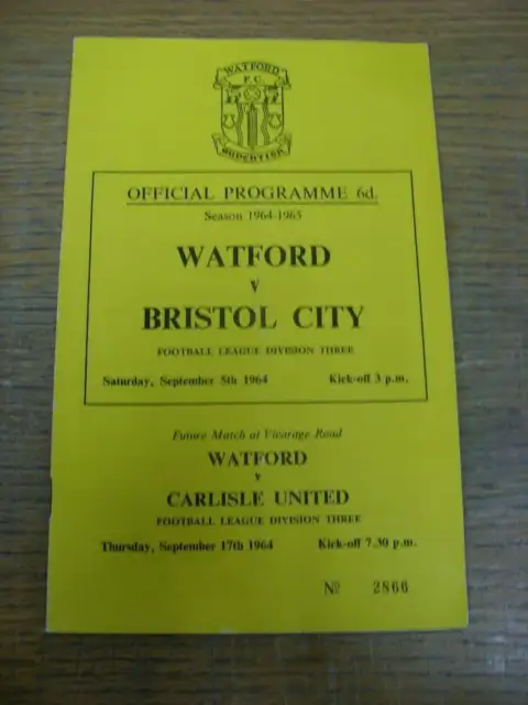 05/09/1964 Watford v Bristol City  (Folded)