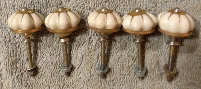 Lot de 5 Petits Boutons de tiroir, Porte en Laiton et Porcelaine TBE