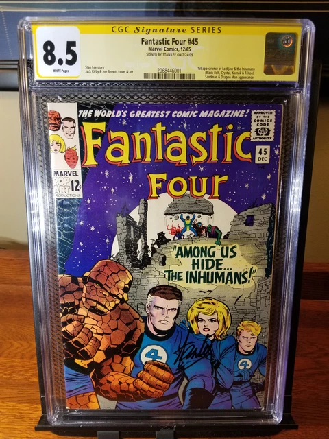 Fantastic Four 45 CGC 8.5 Signed Stan Lee Inhumans Lockjaw Jack Kirby 1965