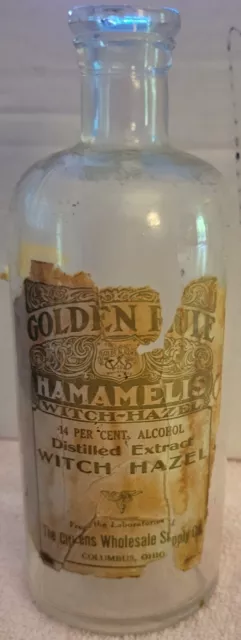 Antique Golden Rule Hamamelis Witch Hazel Bottle Columbus Ohio C 1913