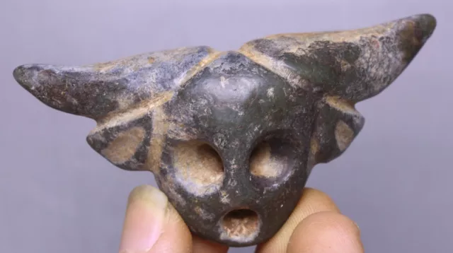 7.5CM  Hongshan Culture Old Jade Carving Head Horns ox Horn Amulet Pendant