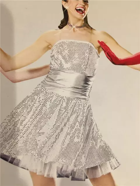 Dance Costume Ballet Jazz Tap Skate Dress  Pageant Silver Sparkle Plenty