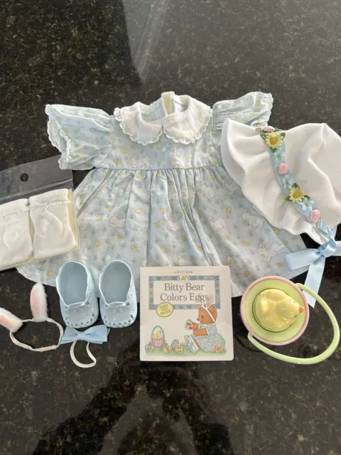 American Girl Bitty Baby Doll Easter Outfit Dress Hat Shoes Book bow basket sock