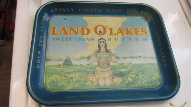 Vintage 13 1/4" X 10 1/4" Land O' Lakes Butter Indian Girl Metal Serving Tray