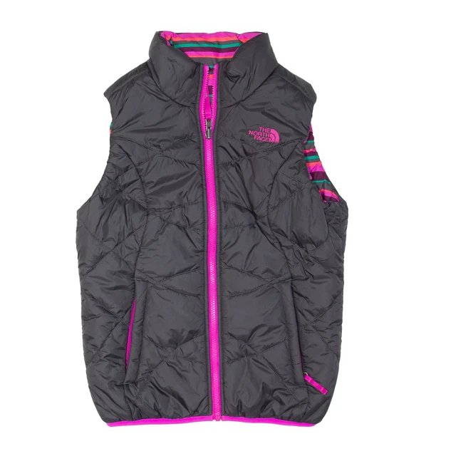 THE NORTH FACE Reversible Quilted Gilet Grey Nylon Striped Girls M