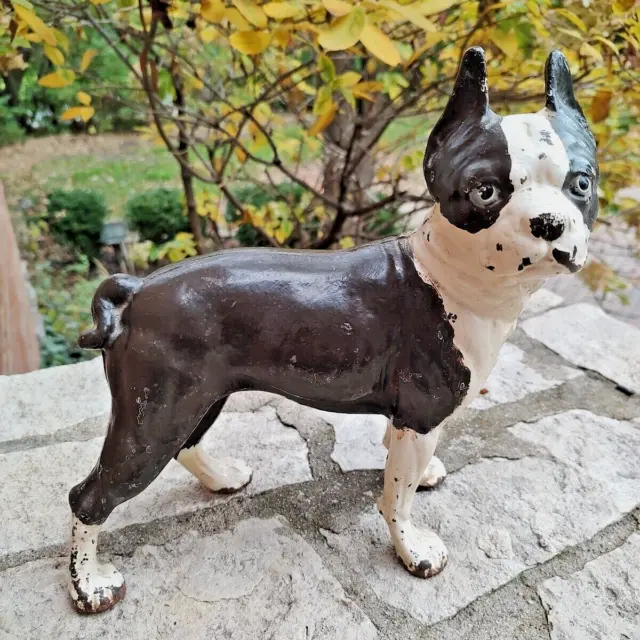 Antique HUBLEY-Boston Terrier Bulldog Doorstop Cast Iron  10" Flathead Screws