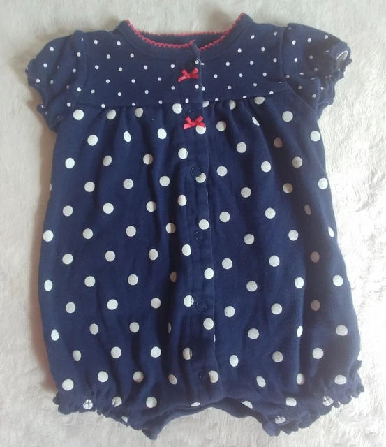 Carters baby girl navy polk a dot print romper with strawberry 3 months infant