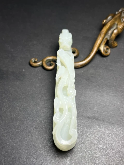 Chinese Exquisite Handmade Dragon carving Hetian Jade Statue
