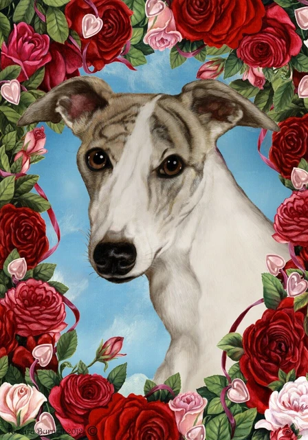 Roses House Flag - Fawn Brindle and White Whippet 19919