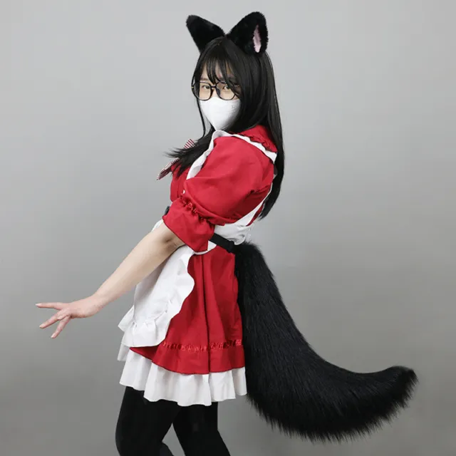 Faux Fur Fox Wolf Ears Headband and Furry Long Tail Fancy Cosplay Costume Props