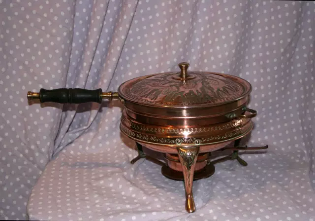 Antique Persepolis Copper and brass Chafing Dish Cooking pot spirit burner