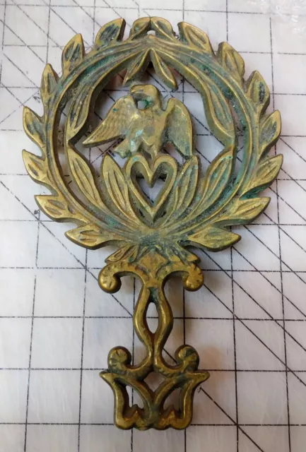 Vintage Wilton 8.5" Brass Kitchen Pot Hot Dish Trivet Eagle Heart Laurel Leaves