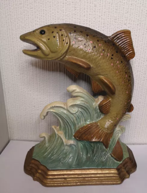 Cast Iron Doorstop Trout Fish Leaping. Vintage Hand painted. Sea Fly Fishing