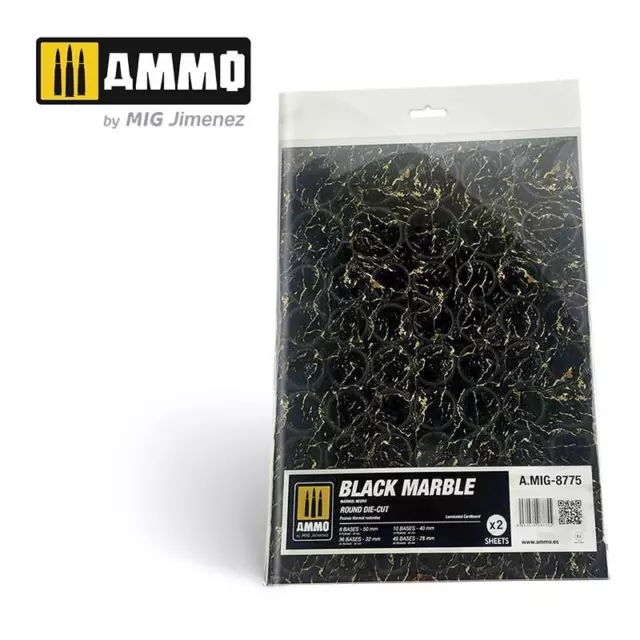 Ammo Black Marble. Round Die-cut for Bases for Wargames (2), #AMIG8775