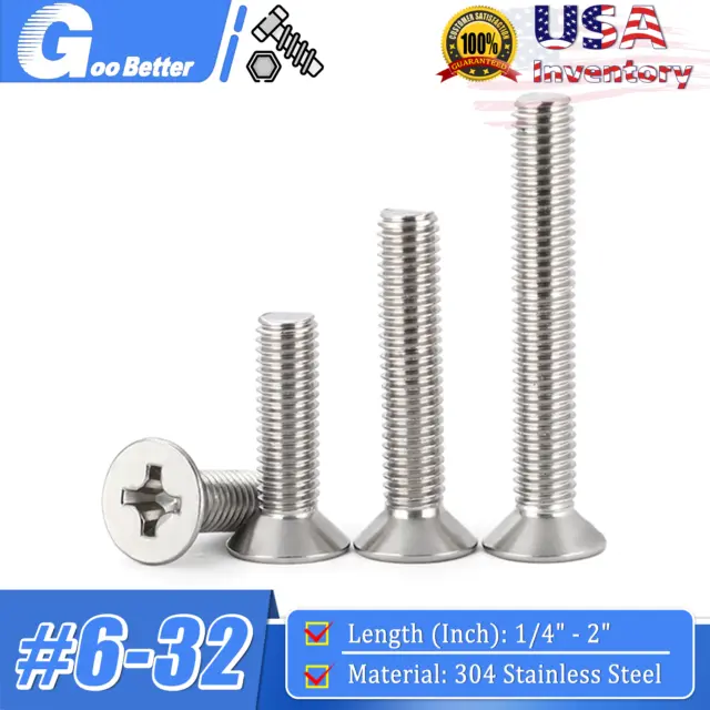 #6-32 Countersunk Flat Head Machine Screws Bolt Phillips 304 Stainless Steel