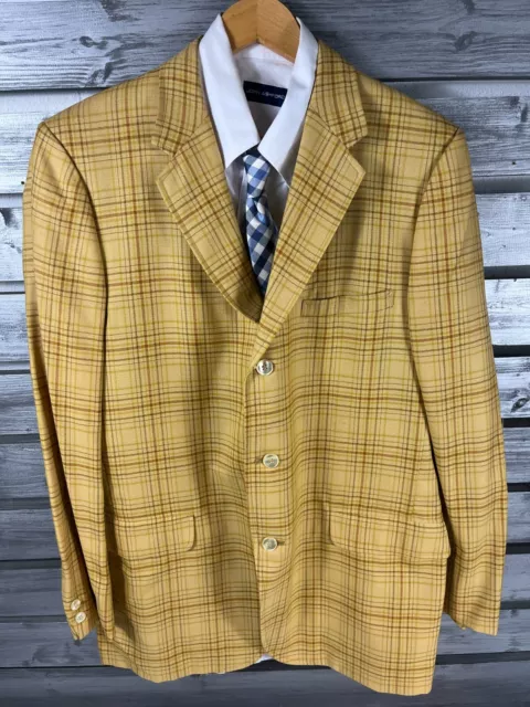 Vintage Saks Fifth Avenue Wool Gold Plaid Blazer Jacket Mens 40 Leisure Suit