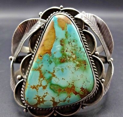 Vintage Sterling Silver Gem Quality ROYSTON TURQUOISE Cuff BRACELET 94g