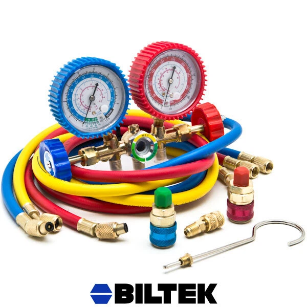 R12 R502 Refrigerant Gas A/C Diagnostic Service Manifold Gauge Kit w 3 Hoses