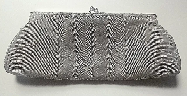Carlo Fellini Vintage Silver Beaded Handbag & Nitebags Black Clutch 10" X  14"
