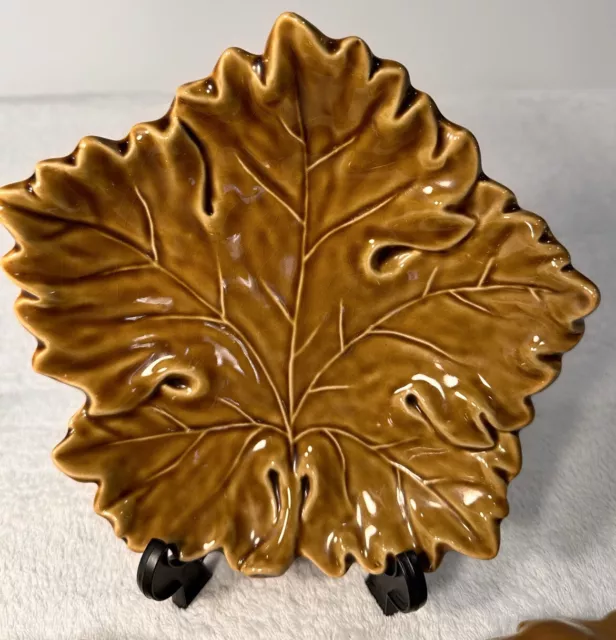 Pottery Barn Retired Decorative Harvest Leaf 8" Amber Plate Dish Snack Appetizer