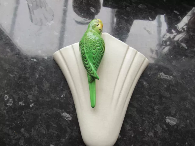 Vintage 1956 Mid Century Sylvac Pottery  Green Budgie Wall Sconce