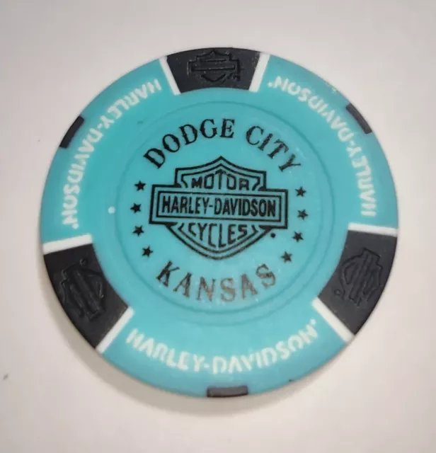 Light Turquoise/Black/White Dodge City Harley Davidson Poker Chip