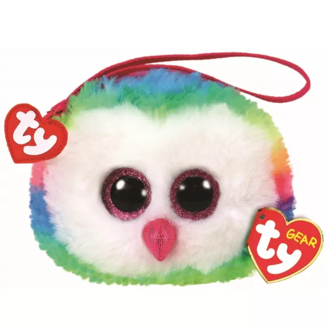 TY Gear Beanie Boos OWEN Multi Color Owl Wristlet Coin Purse with Strap MWMTs