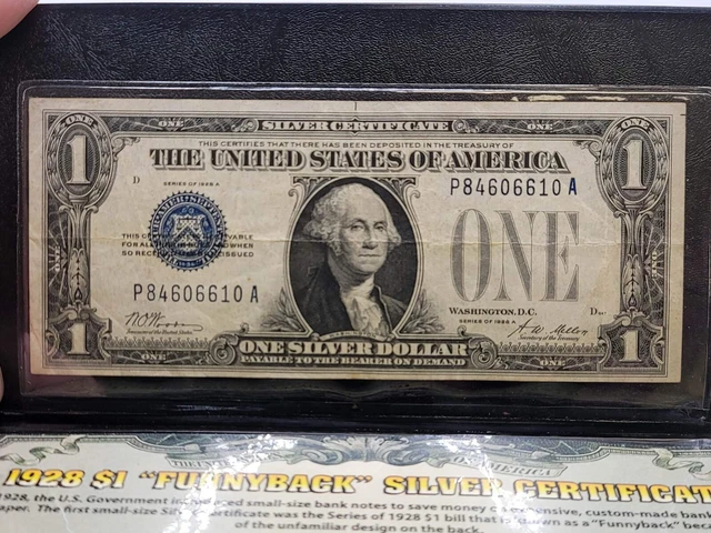 1928-A $1 Blue "FUNNY BACK" SILVER Cert F/VF! Old US Currency! P84606610 A