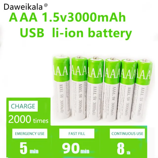 Batterie ricaricabili USB AAA 1.5V 3000 mAh batteria agli ioni di litio 2