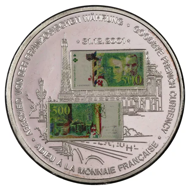 Francia Medalla 2001 Despedida En La Moneda Francesa 500 Marie Curie Plata