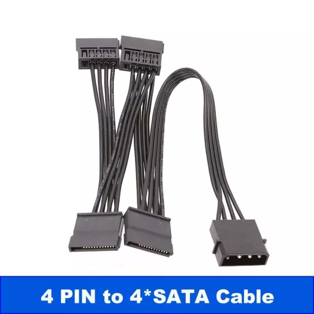 4Pin IDE Molex to 4-Port 15Pin SATA Power Cable Cord Lead Hard Drive HDD SSD PC