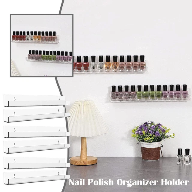 NAIL POLISH DISPLAY Rack Transparent Acrylic Storage mounted Shelf Wall ...