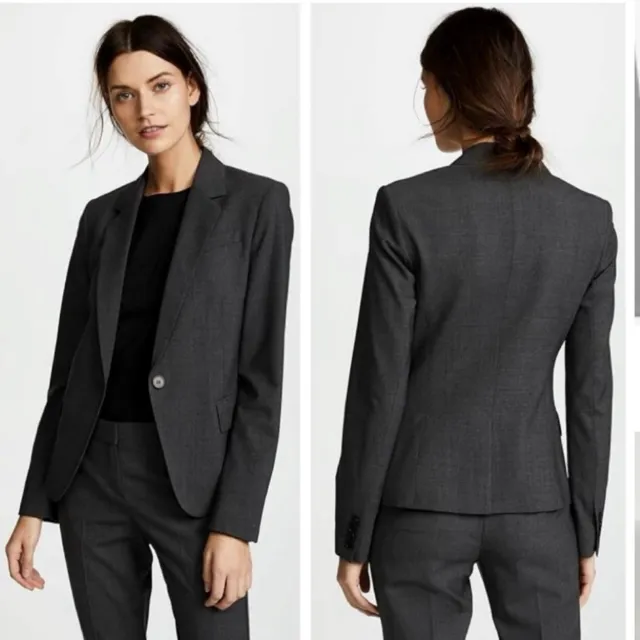 Theory Gabe B Gray  Wool Blazer Jacket One Button Womens Size 6