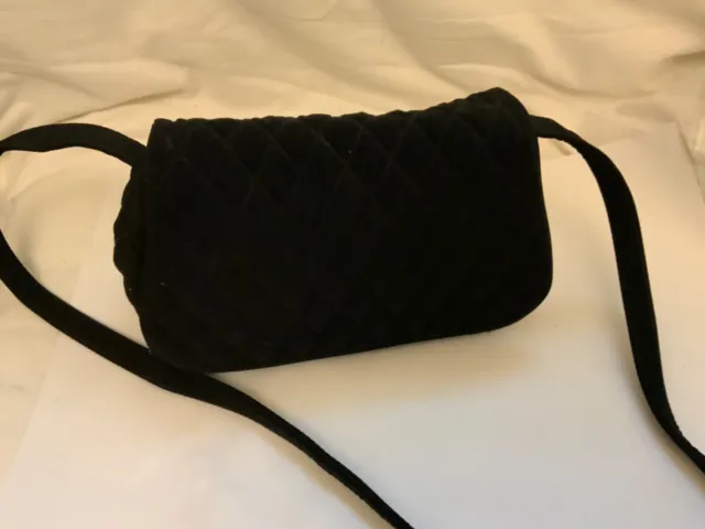 New Vera Bradley Small Black Quilted Bag Shoulder Handbag Front Flap