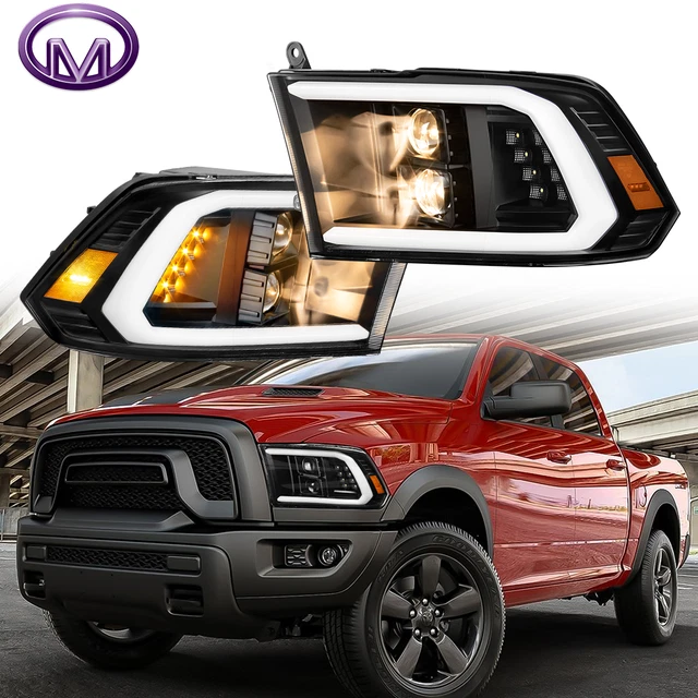 PAIR BLACK LED DRL Turn Signal Headlights For 20092018 Dodge Ram 1500