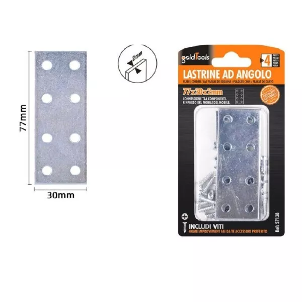 Set 4 Pz Lastrine Lastrina Piastra Di Giunzione 77x30x2 Mm Con Viti Mobili 57138