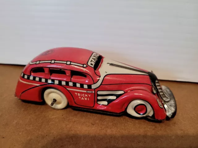 Very Nice Vintage 1930'S Marx Tin Litho Red Wind Up Tricky Taxi