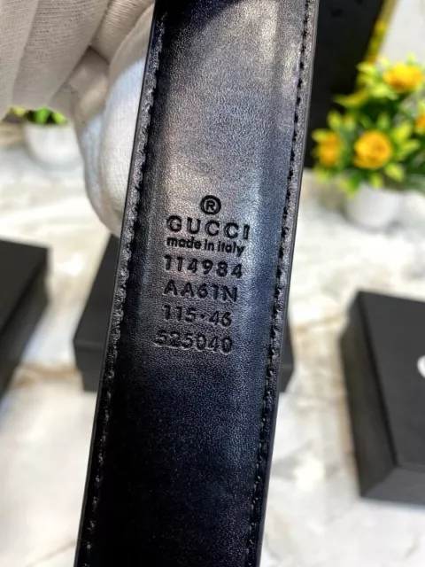 Black Leather Shiny -Gucci-Marmont Belt GG Buckle Size 34/36 100cm 3