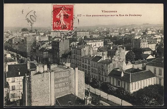CPA Vincennes, Vue panoramique sur la Rue de Fontenay 1908