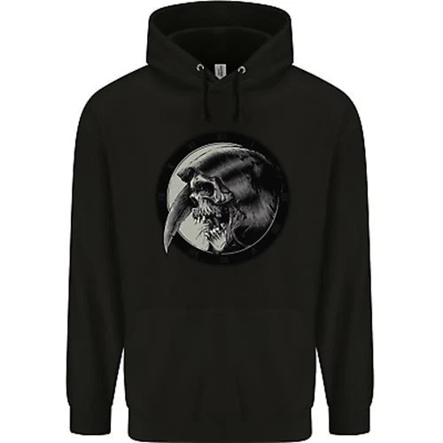 Grim Reaper Clock Skull Biker Gothic Demon Mens 80% Cotton Hoodie