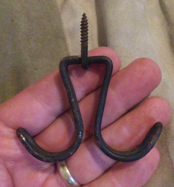 3 Antique Architectural Hardware Vinal Coated Double Hooks Hat Coat Screw Back 4