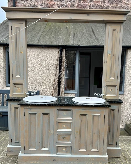BESPOKE HANDMADE DOUBLE sink bathroom vanity unit with marble top £360.