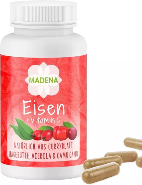 Madena Eisen + Vitamin C 120 Kapseln natürliches Eisen & 3 Vitamin C Quellen