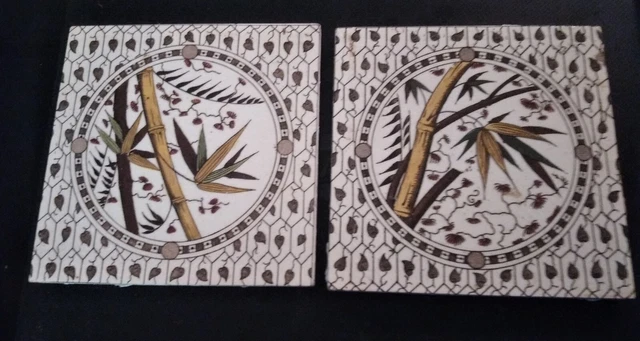 Original Pair Of Antique Aesthetic Japanese Style Tiles Mint Condition