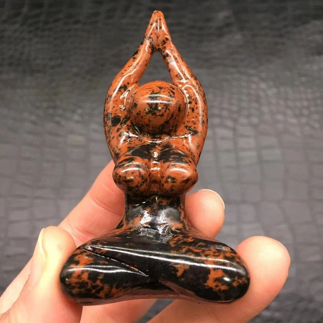 Natural Red Obsidian Quartz Crystal Carved Yogini Healing Reiki Decoration 1PC
