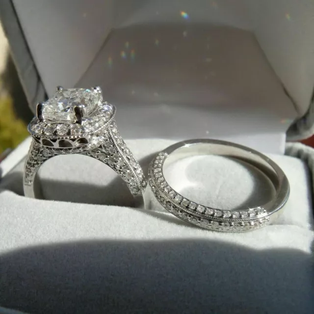 4 Cuscino CT Taglio Moissanite Sposa Set Fidanzamento Anello 14k Bianco Dorato